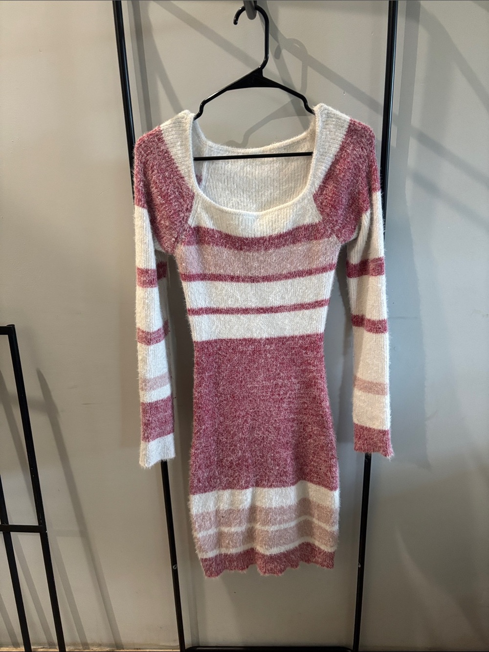 Cozy Striped Knit Bodycon Dress in Pink and Cream